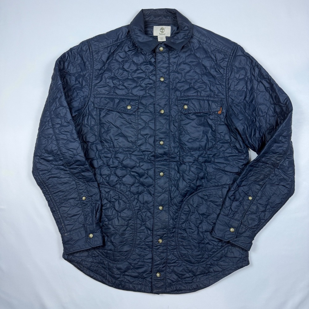 Timberland Quilted Shirt Jacket Mens Small Navy Blue Plaid Lined TB0A1BA6
